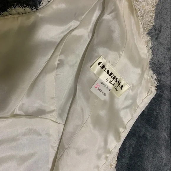 Vintage Wedding Empire Waist 9/10 Beaded BodiceRoundedCollar - Picture 9 of 15